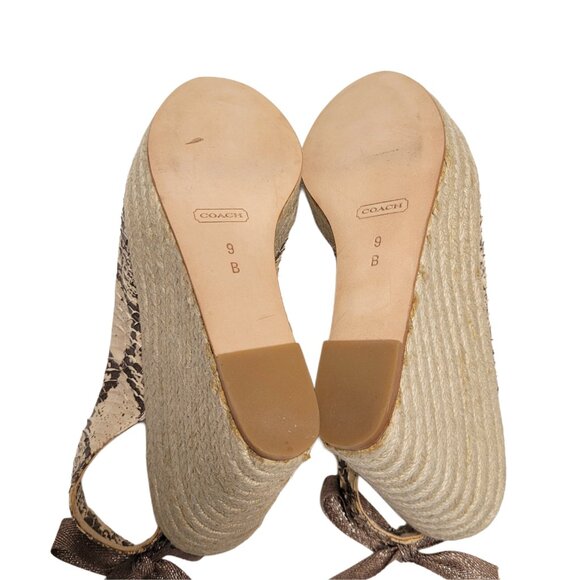 COACH Maritza Snake Skin Peep Toe Slingback Bow Espadrille Wedge - Picture 7 of 9